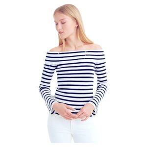 Womens Club Monaco Stretch Blue white striped long sleeved Top | size medium